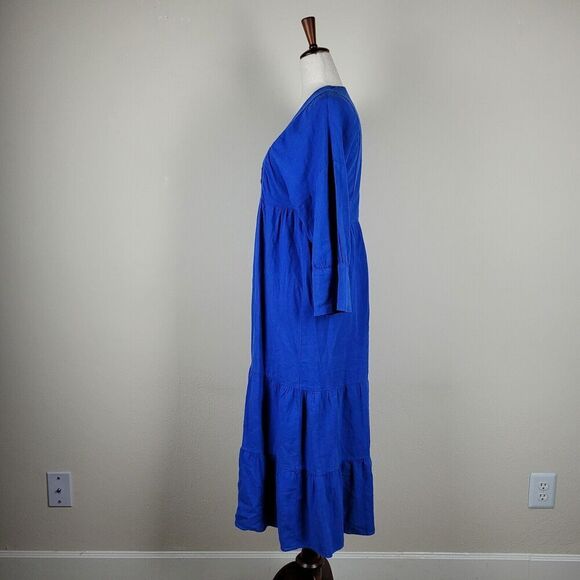 Zara Dress Womens XS Blue Cobalt Linen .Long Midi Tiered Boho Ruffles - Picture 5 of 7